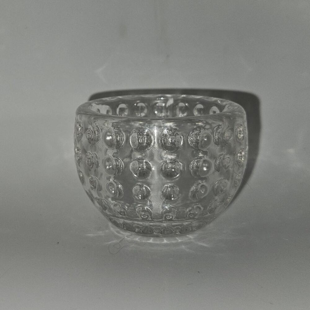 Set of 2 Clear Pressed Glass Bubble Votive Candle Holders Tea Light Holders